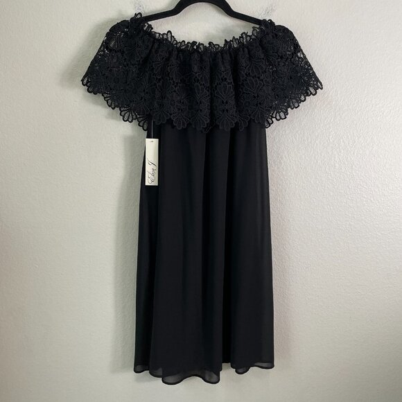 NEW Eliza J Womens 4 Black Off The Shoulder Mini Dress Lace Shear Lined - Picture 8 of 9